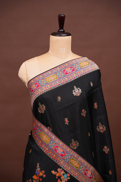 Kashmiri Pashmina Story Telling Saree - Black
