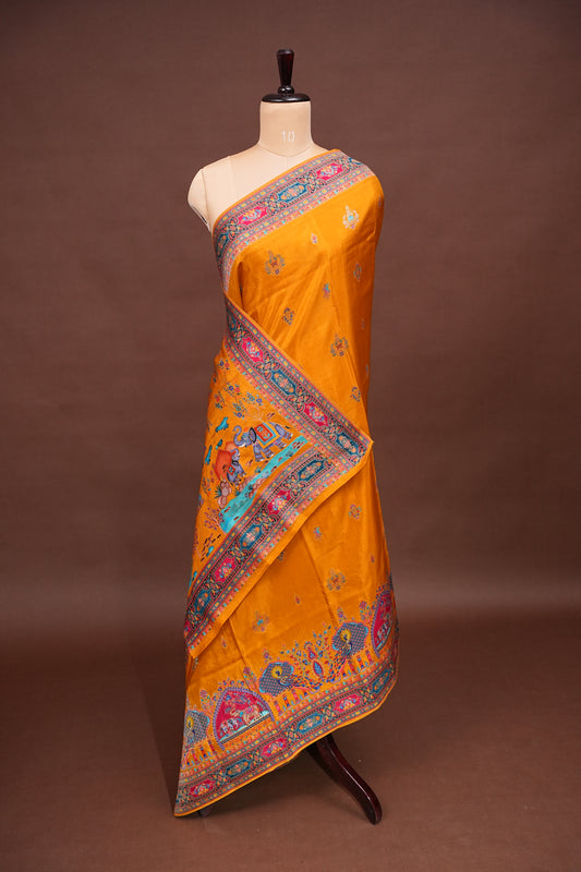 Kashmiri Pashmina Story Telling Saree - Mustard Yellow