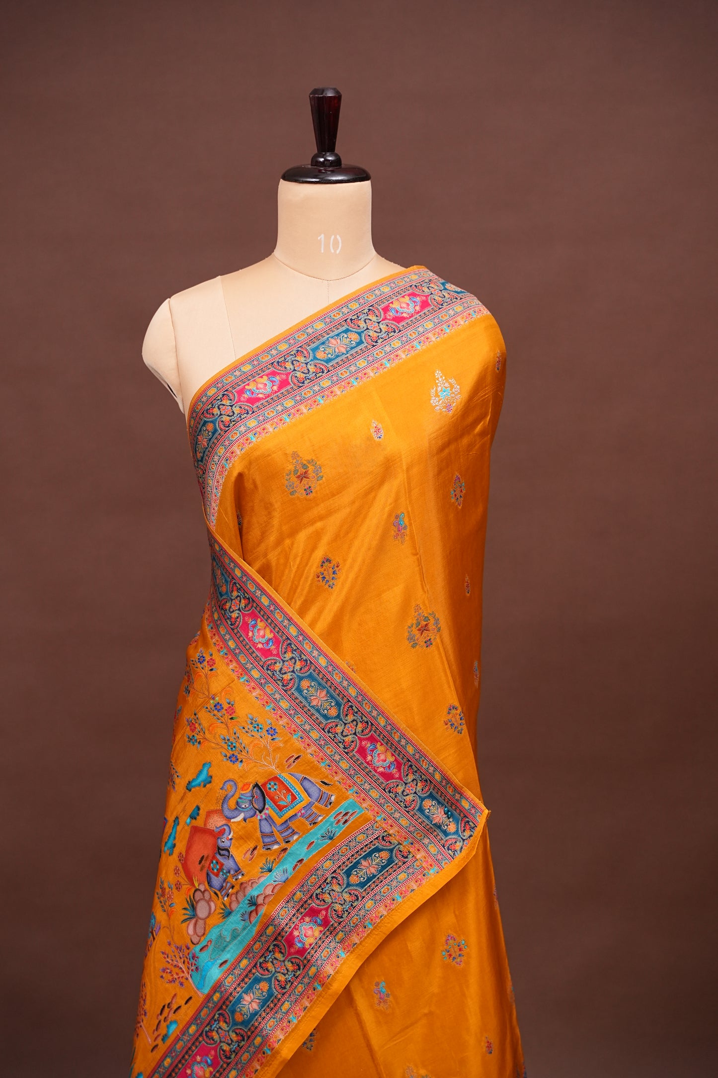 Kashmiri Pashmina Story Telling Saree - Mustard Yellow