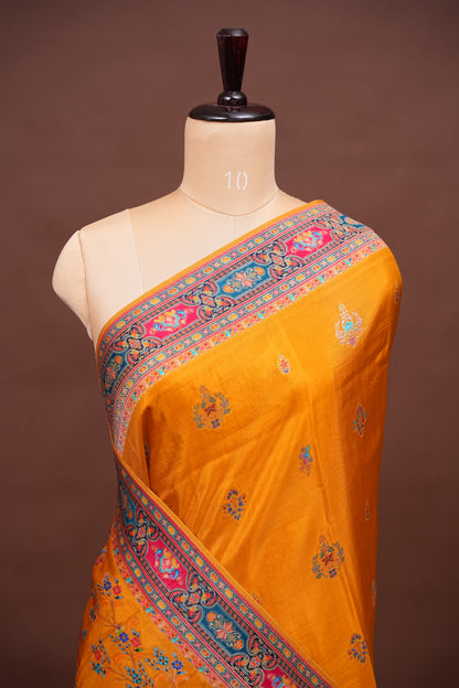 Kashmiri Pashmina Story Telling Saree - Mustard Yellow