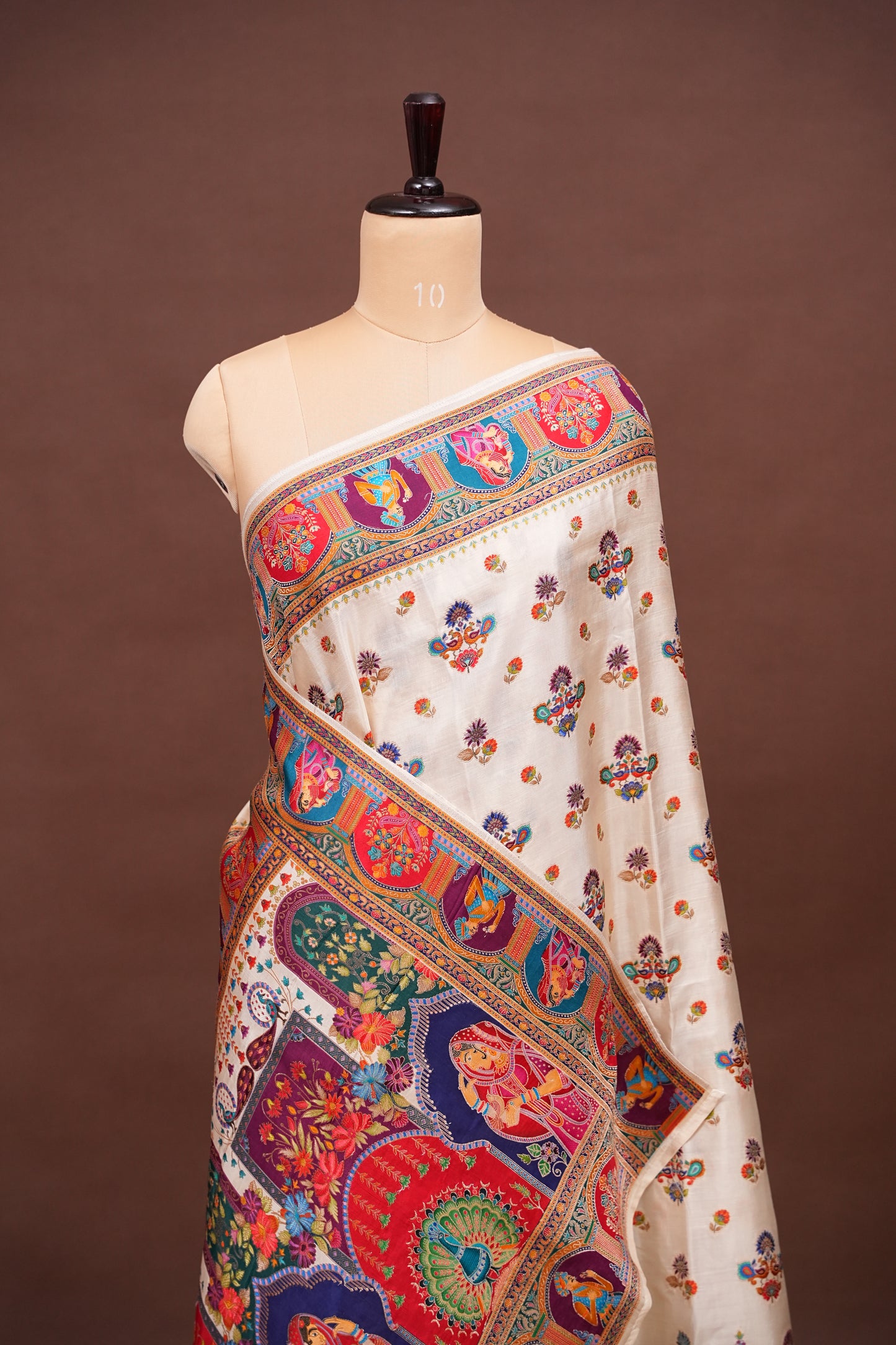 Kashmiri Pashmina Story Telling Saree - Ivory Shade