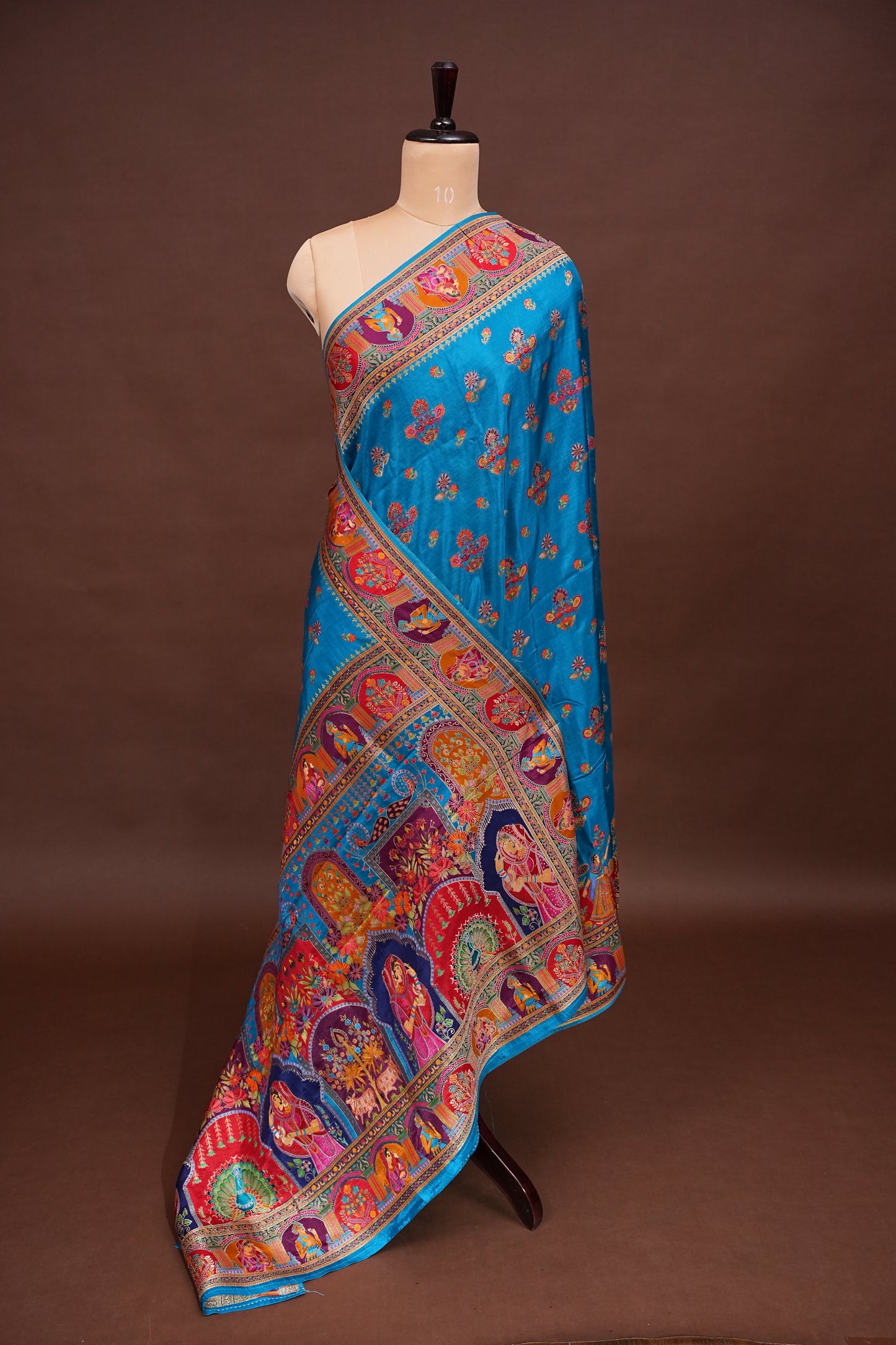 Kashmiri Pashmina Story Telling Saree - Blue