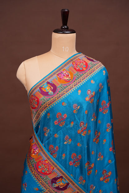 Kashmiri Pashmina Story Telling Saree - Blue