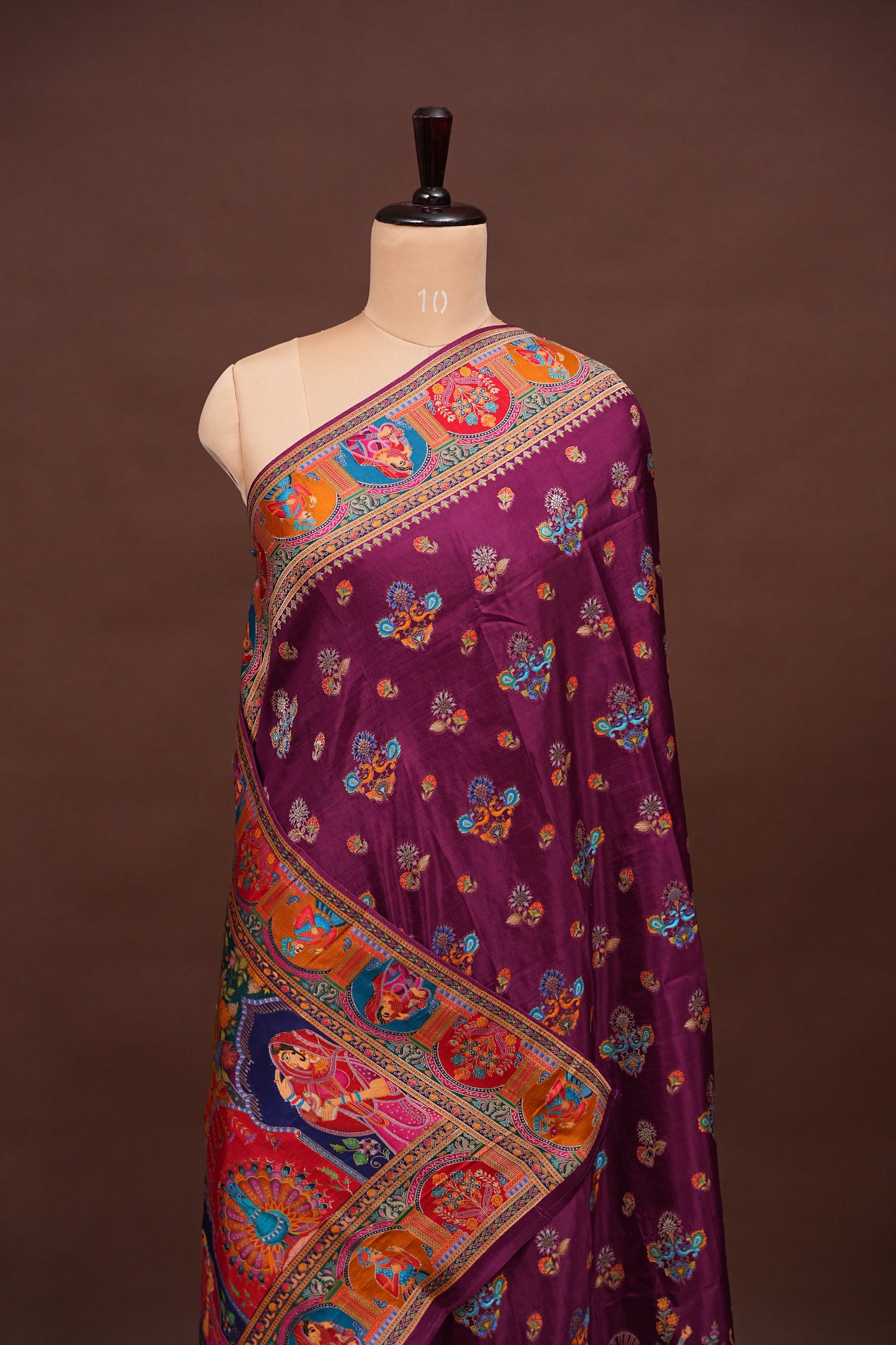 Kashmiri Pashmina Story Telling Saree - Wine