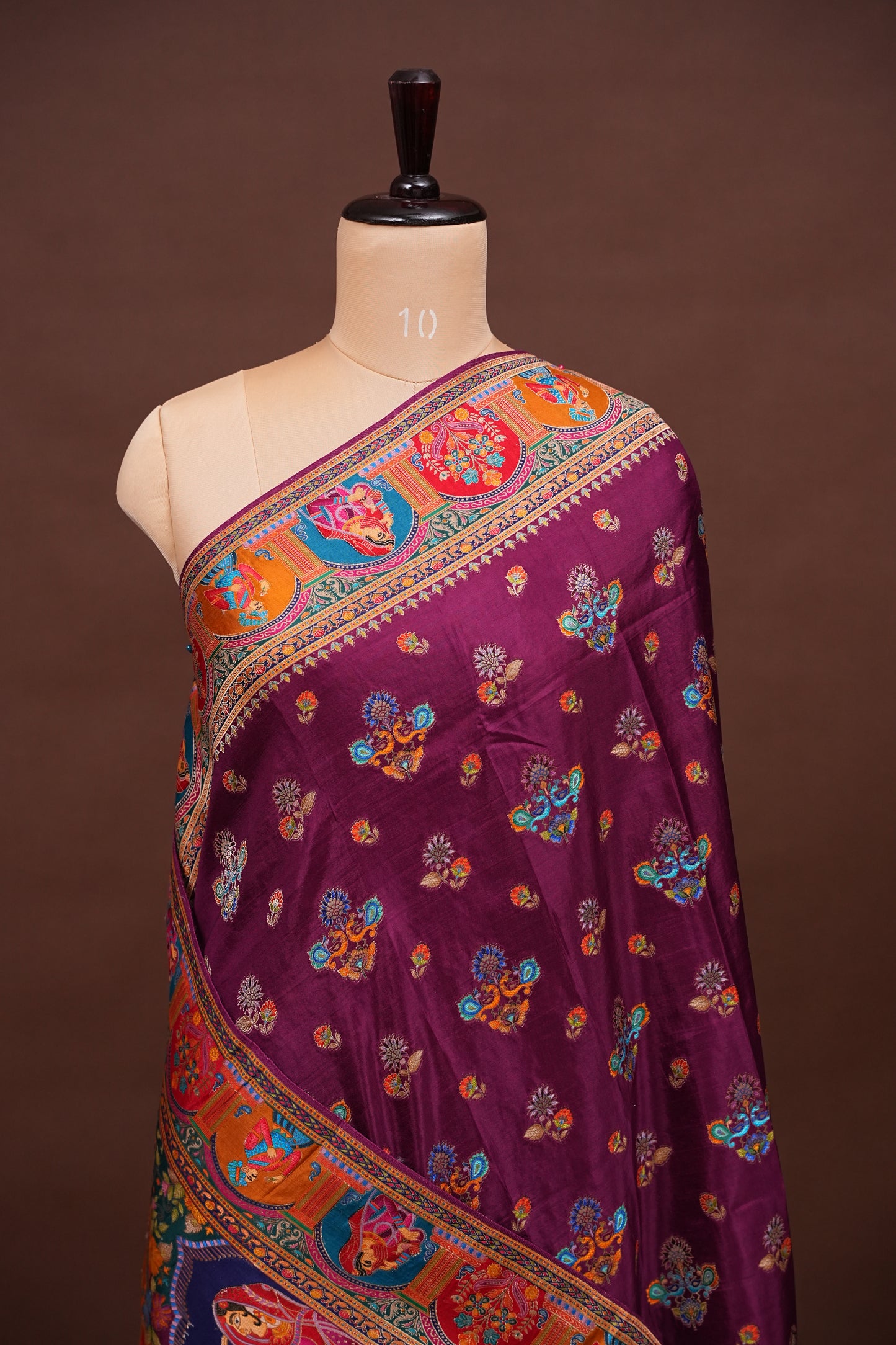 Kashmiri Pashmina Story Telling Saree - Wine