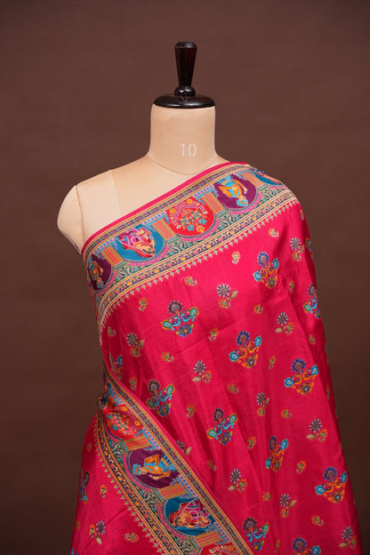 Kashmiri Pashmina Story Telling Saree - Pink