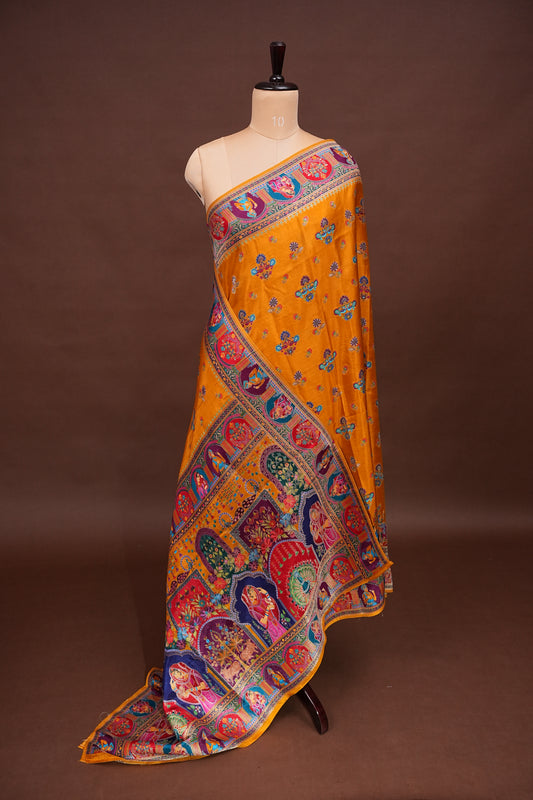 Kashmiri Pashmina Story Telling Saree - Mustard Yellow