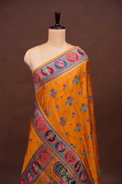 Kashmiri Pashmina Story Telling Saree - Mustard Yellow