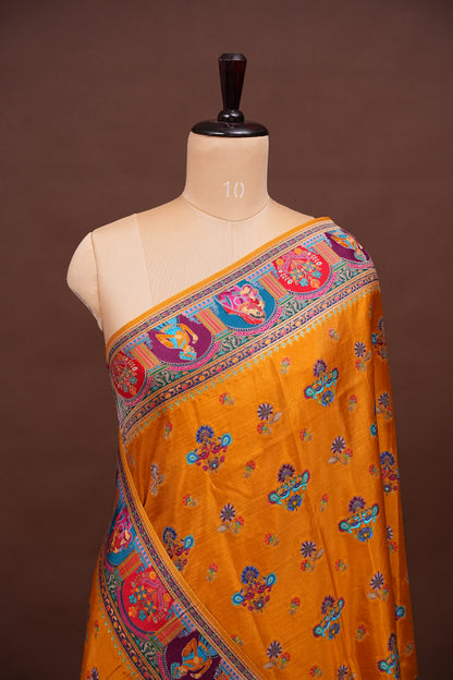 Kashmiri Pashmina Story Telling Saree - Mustard Yellow