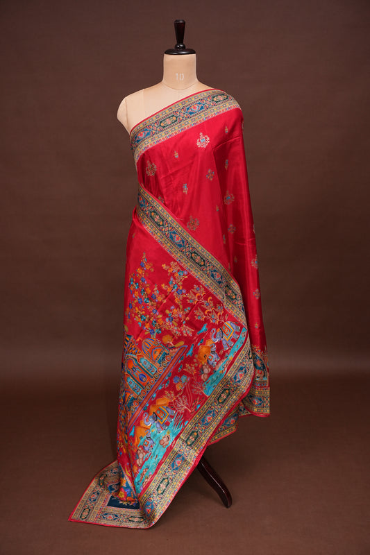 Kashmiri Pashmina Story Telling Saree - Red
