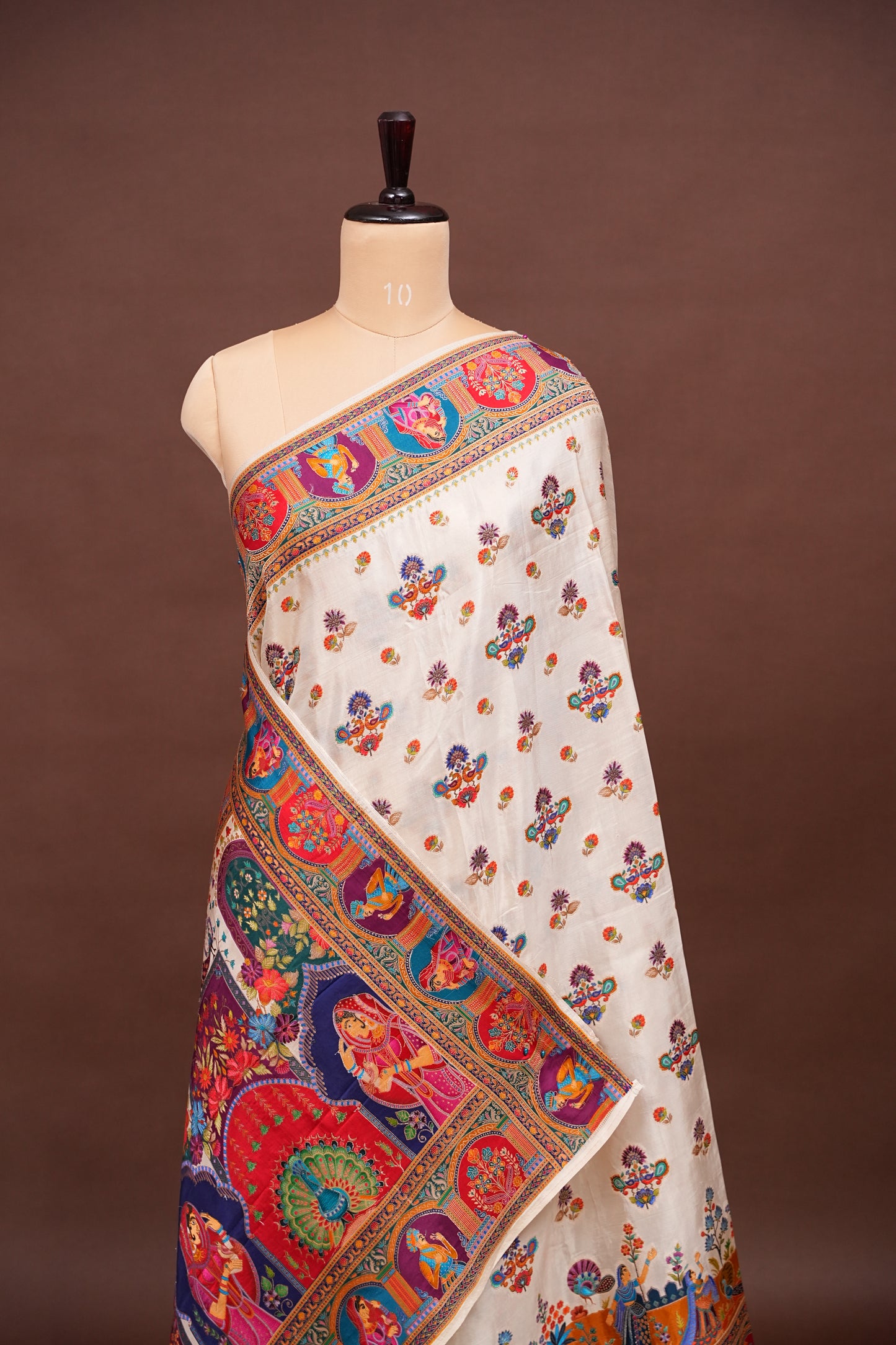 Kashmiri Pashmina Story Telling Saree - Ivory