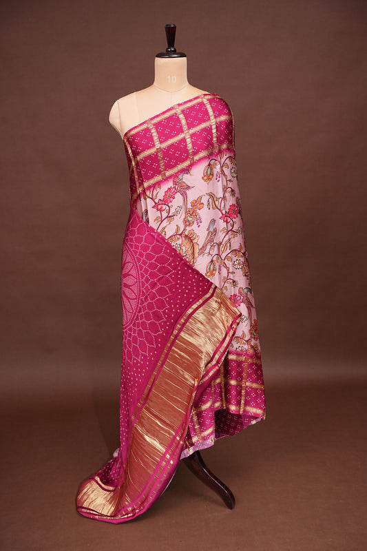 Bandhini Garchola Modal Silk Saree - Pink & PInk