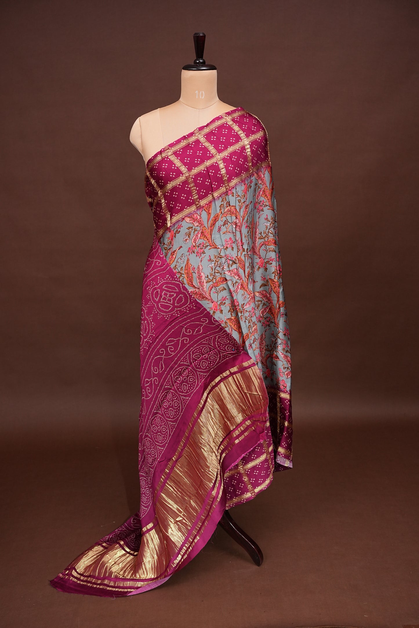 Bandhini Garchola Modal Silk Saree - Blue & Pink