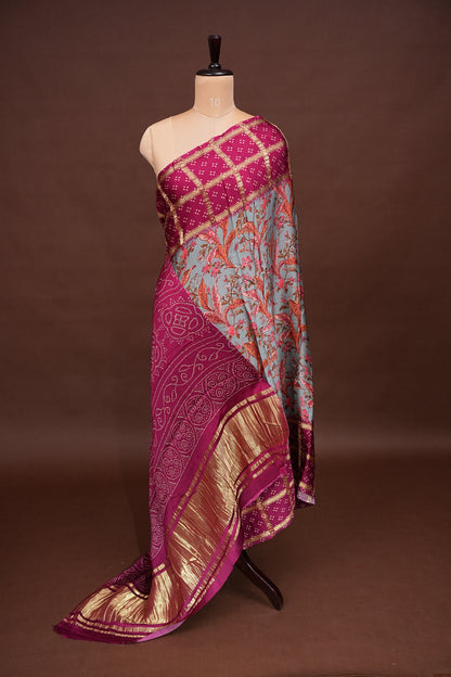 Bandhini Garchola Modal Silk Saree - Blue & Pink