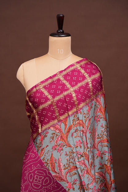 Bandhini Garchola Modal Silk Saree - Blue & Pink