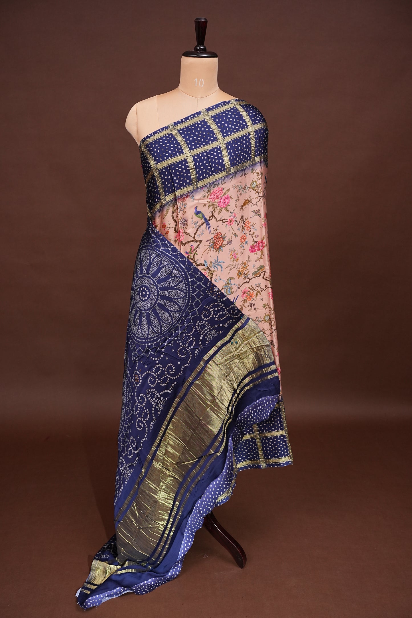 Bandhini Garchola Modal Silk Saree - Peach & Blue