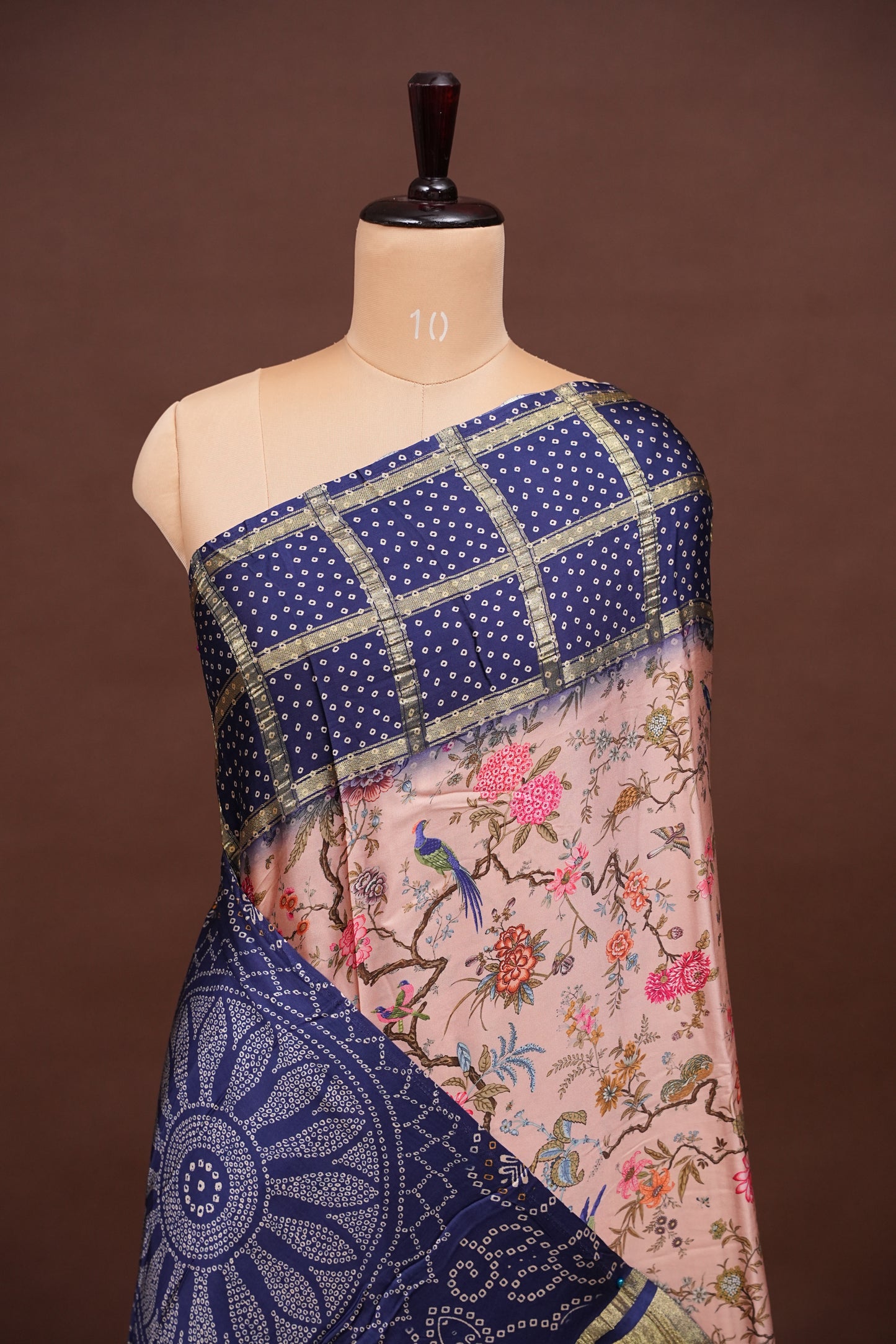 Bandhini Garchola Modal Silk Saree - Peach & Blue