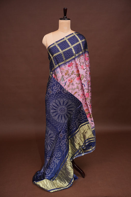 Bandhini Garchola Modal Silk Saree - Pink & Blue