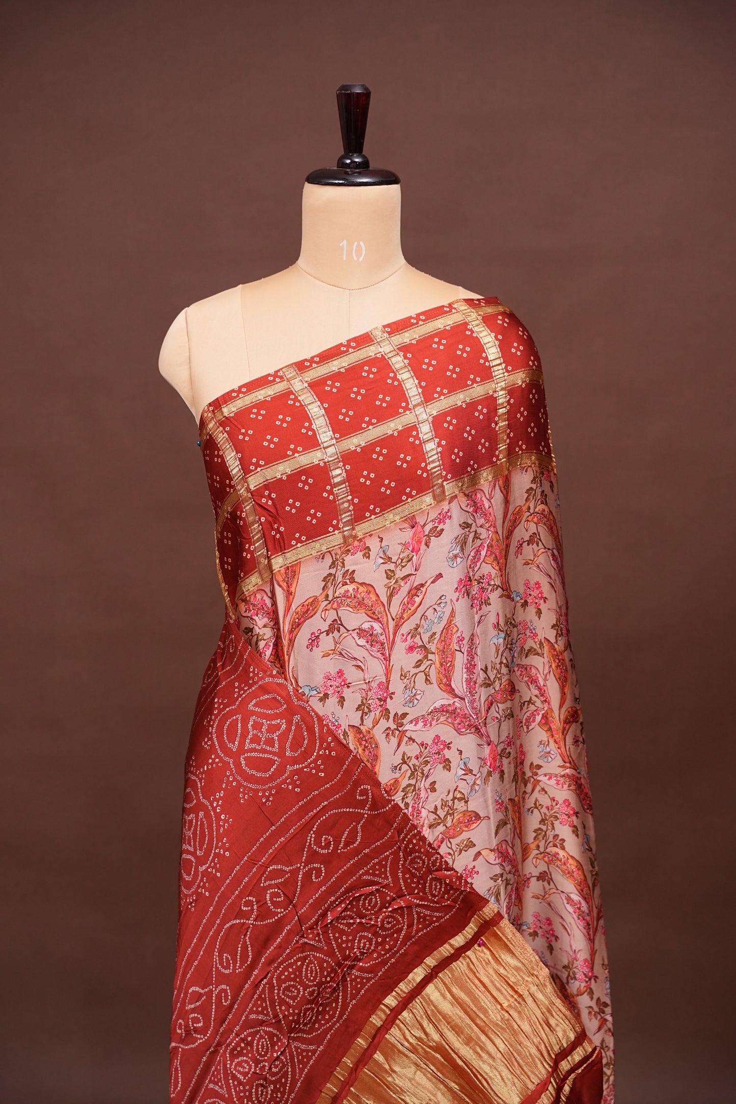 Bandhini Garchola Modal Silk Saree - Peach & Rust