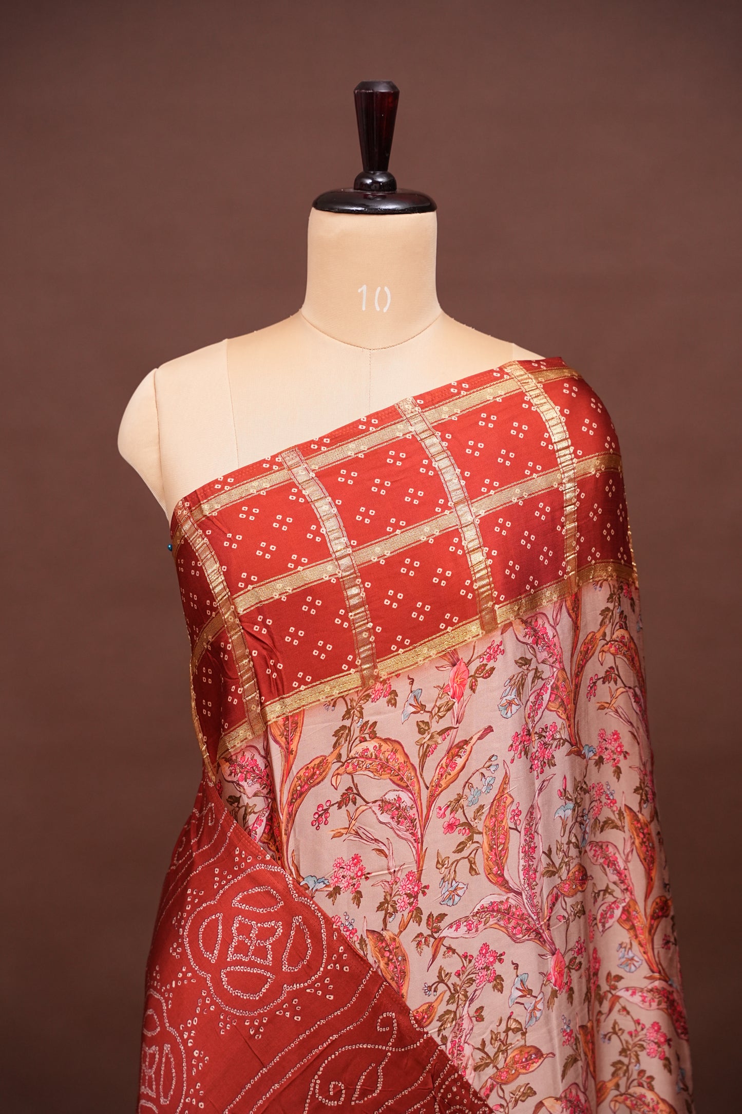 Bandhini Garchola Modal Silk Saree - Peach & Rust