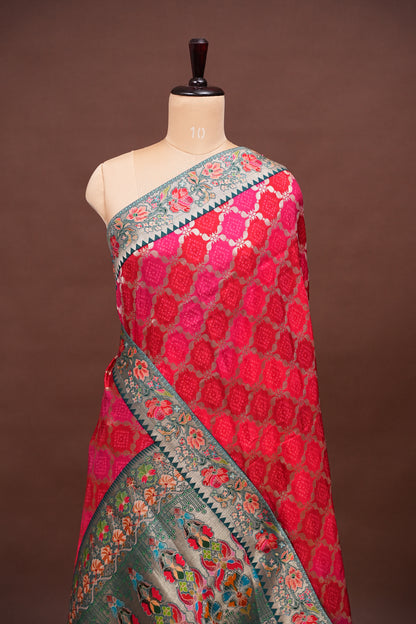 Kashmiri Pashmina Story Telling Saree - Pink