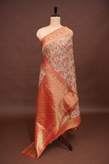 Kashmiri Pashmina Mellow Tissue Saree - Ivory & Peach