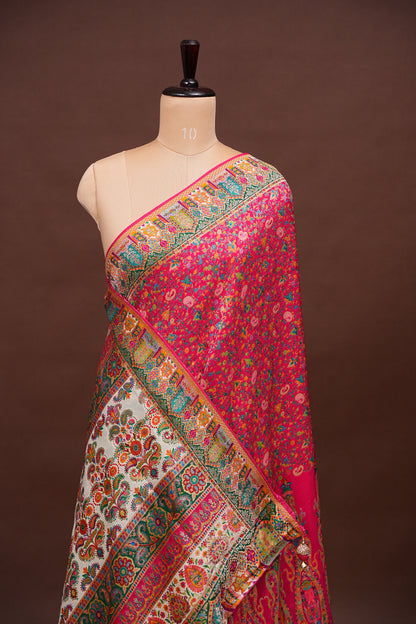 Kashmiri Pashmina Story Telling Saree - Pink
