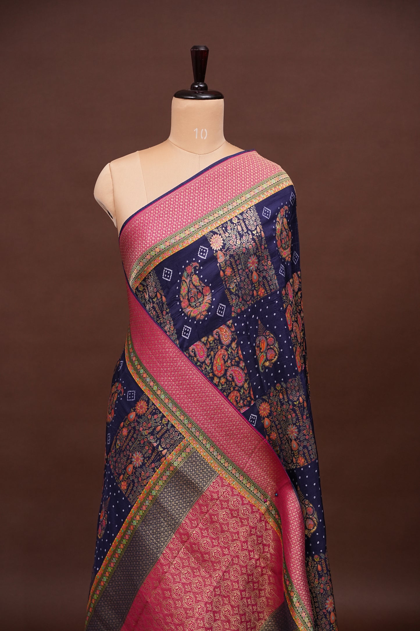 Kashmiri Pashmina Story Telling Saree - Navy Blue & Pink
