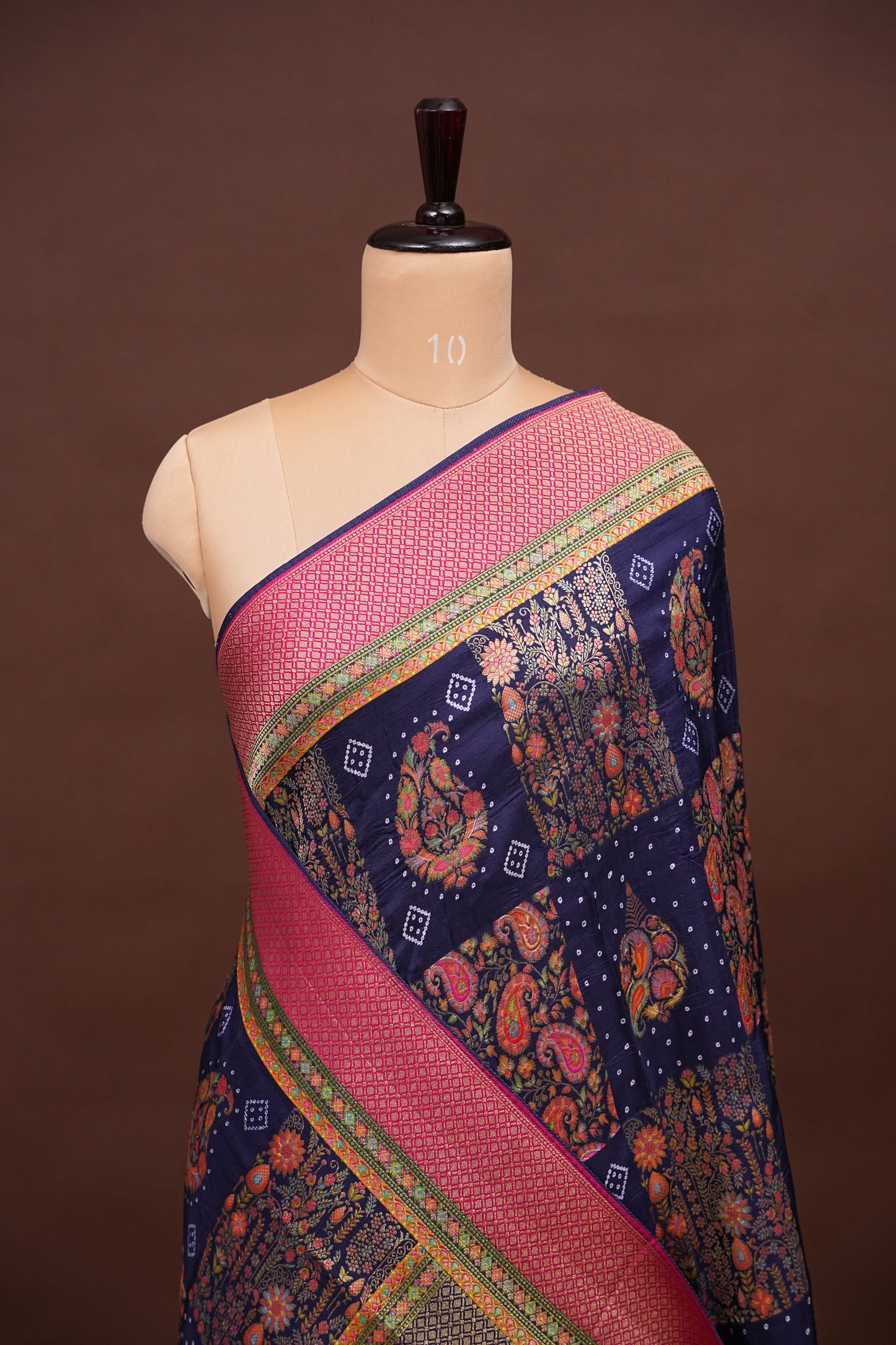 Kashmiri Pashmina Story Telling Saree - Navy Blue & Pink