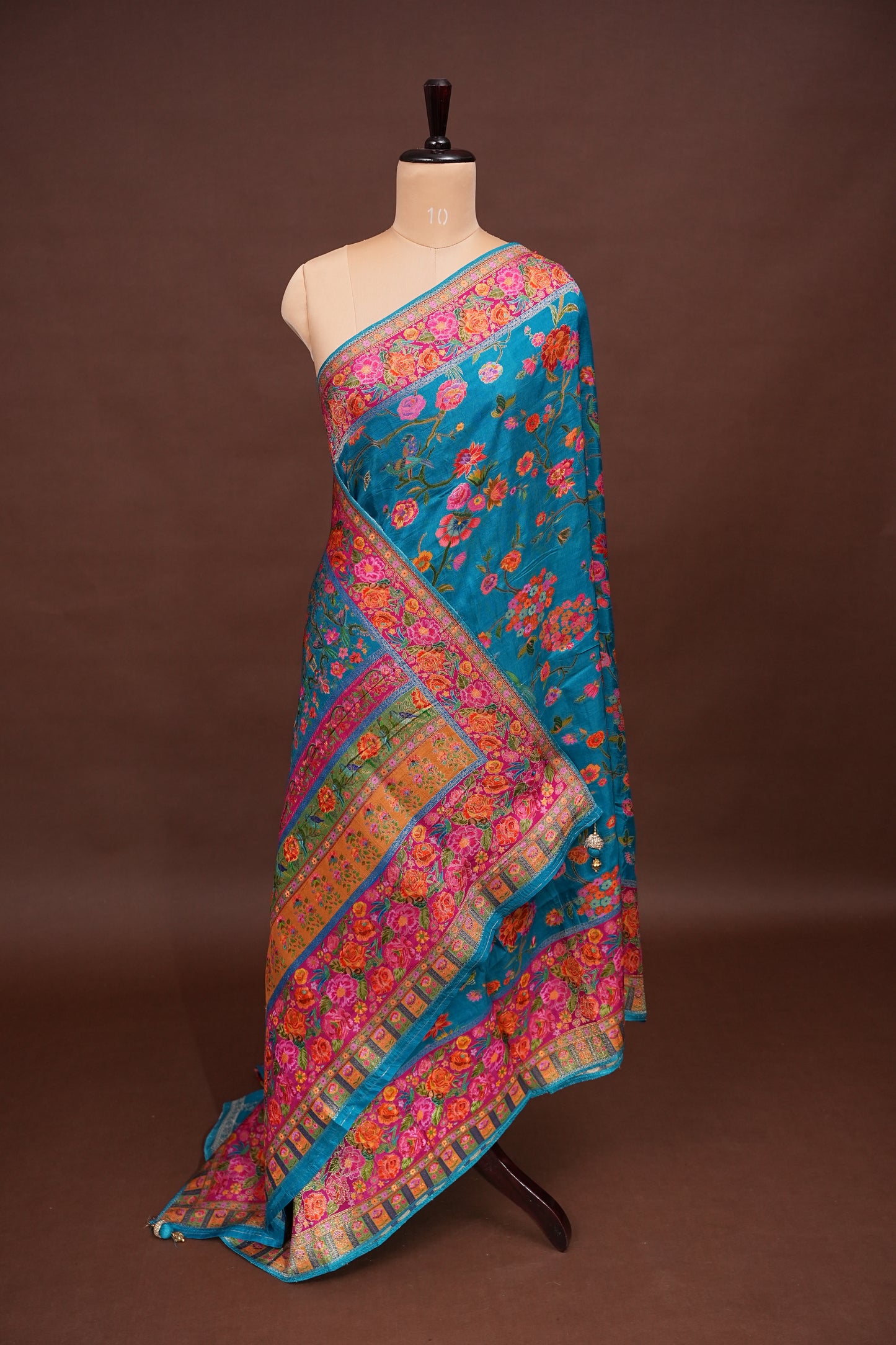 Kashmiri Pashmina Story Telling Saree - Blue & Pink