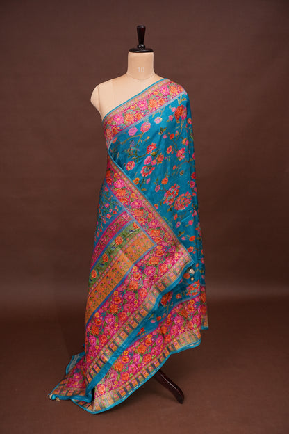 Kashmiri Pashmina Story Telling Saree - Blue & Pink
