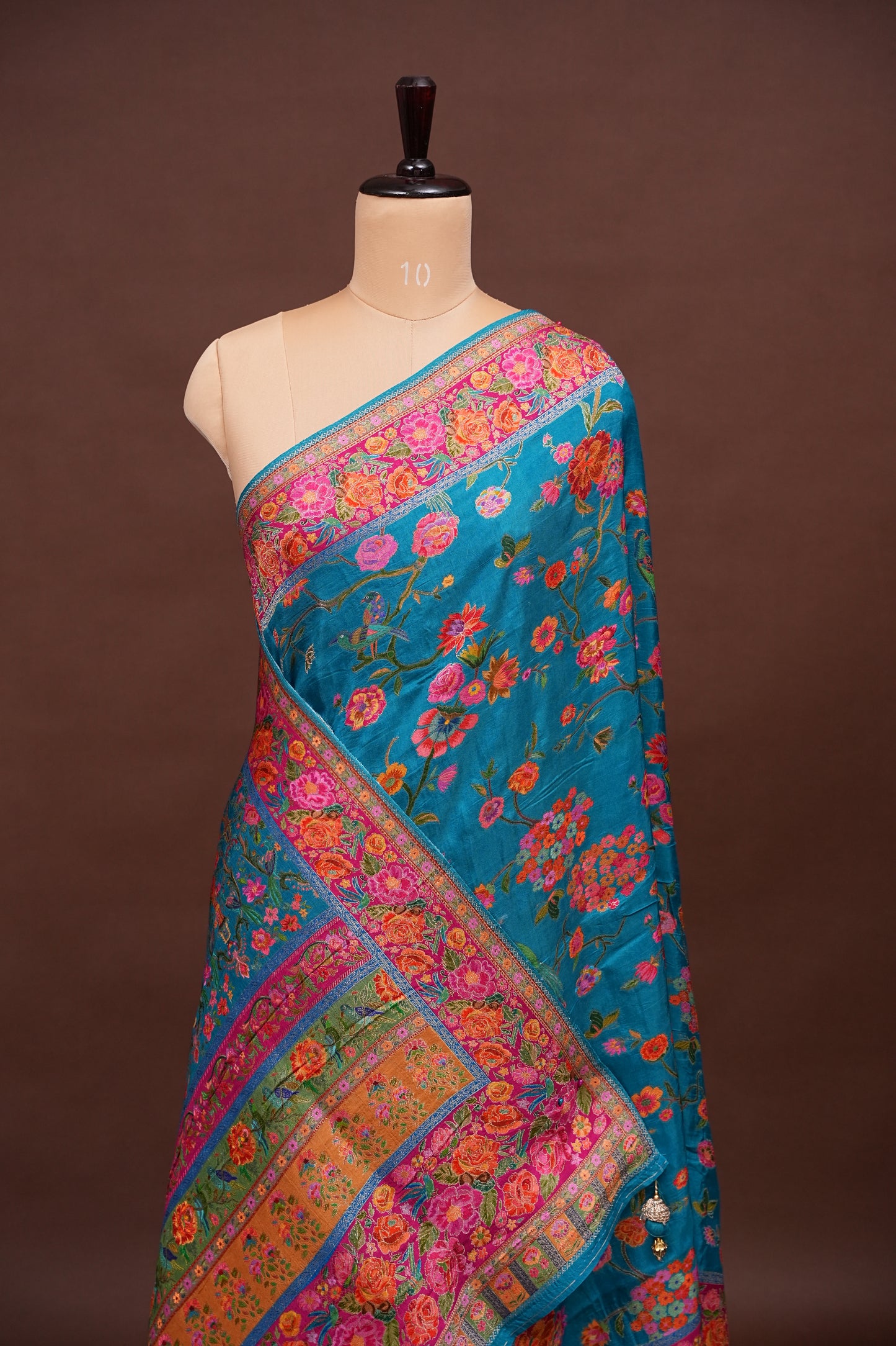 Kashmiri Pashmina Story Telling Saree - Blue & Pink