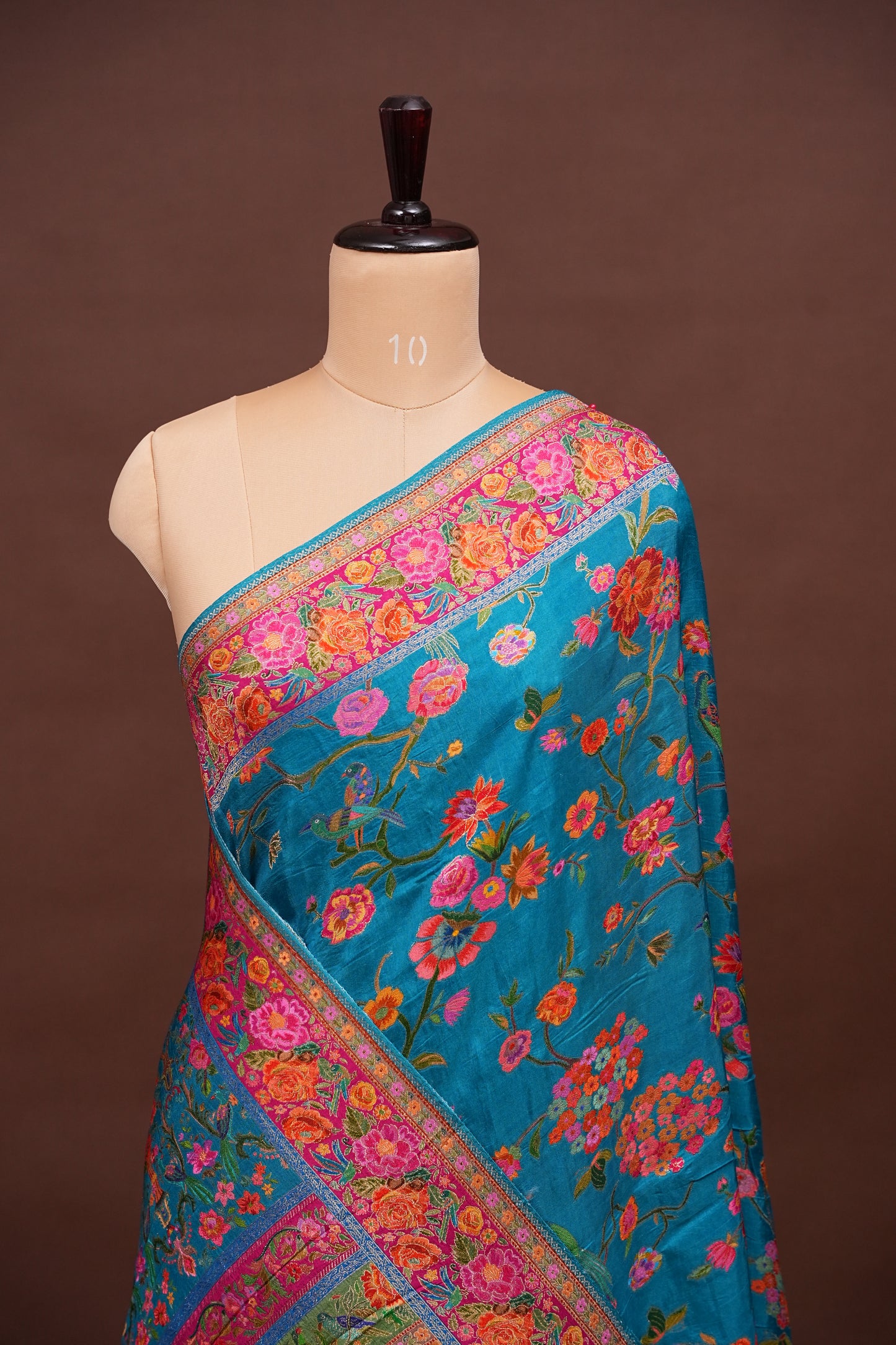 Kashmiri Pashmina Story Telling Saree - Blue & Pink