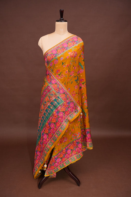 Kashmiri Pashmina Story Telling Saree - Mustard Yellow
