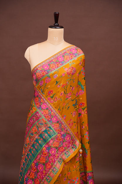 Kashmiri Pashmina Story Telling Saree - Mustard Yellow