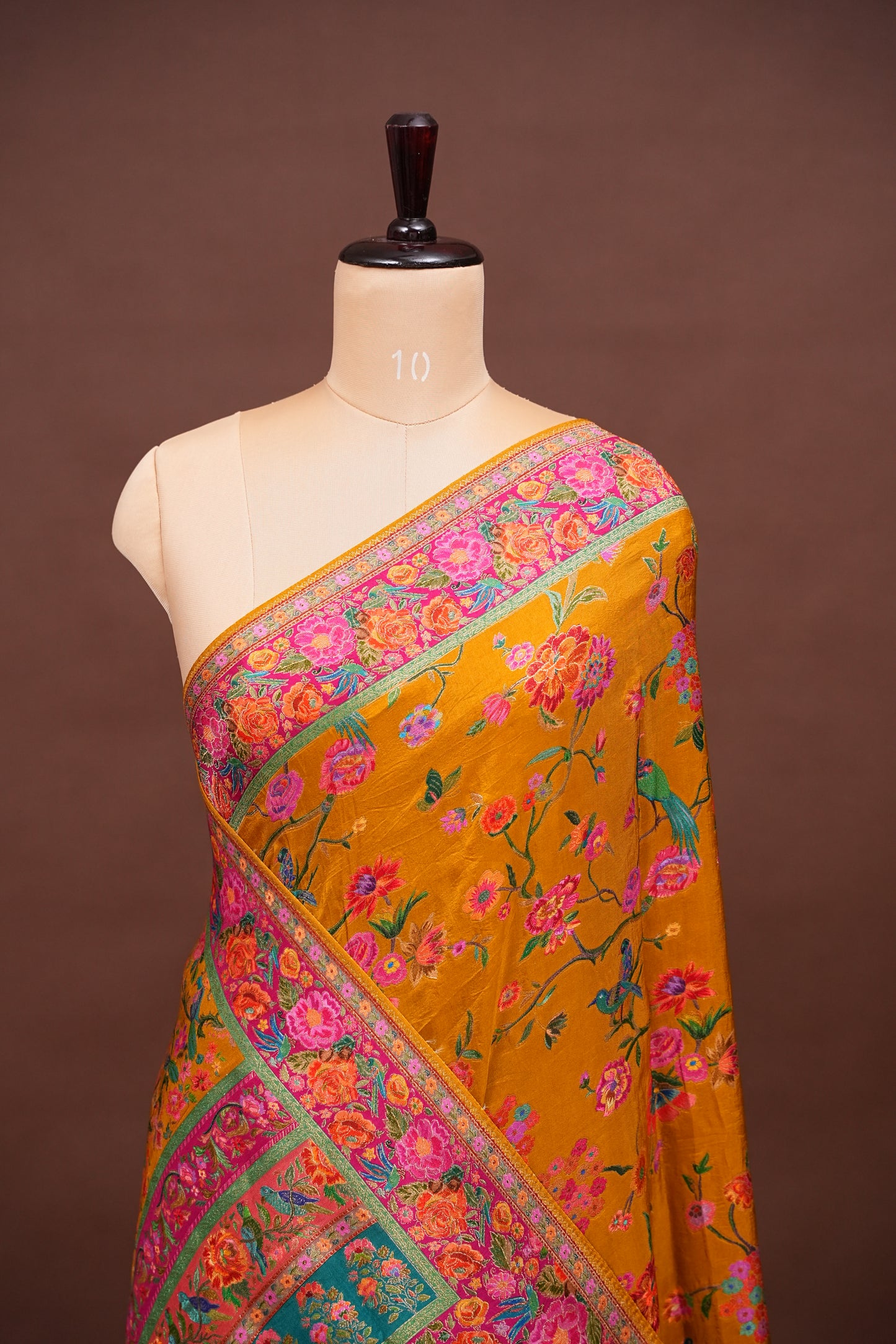 Kashmiri Pashmina Story Telling Saree - Mustard Yellow