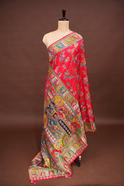 Kashmiri Pashmina Story Telling Saree - Red