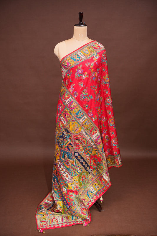 Kashmiri Pashmina Story Telling Saree - Red
