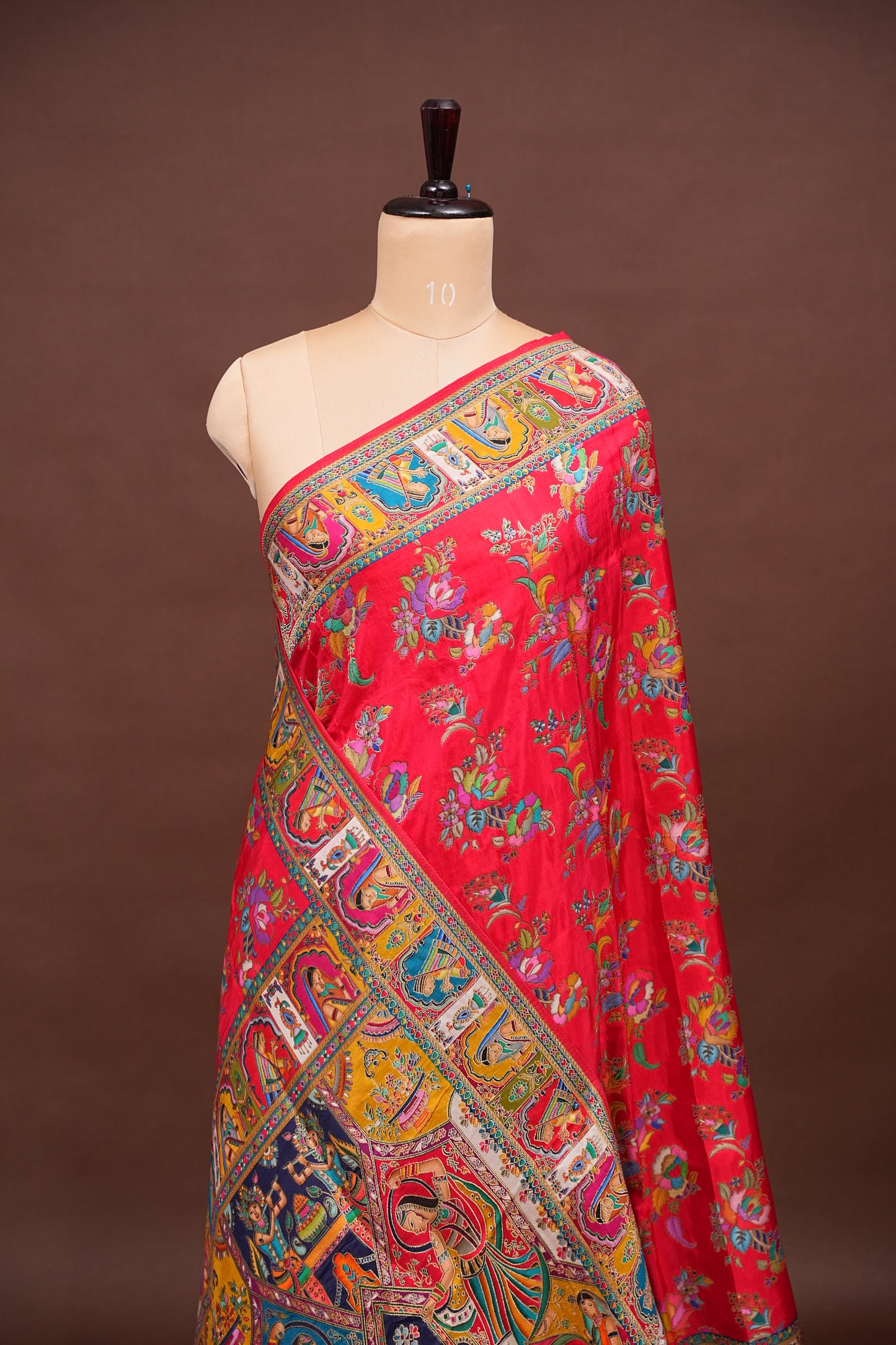 Kashmiri Pashmina Story Telling Saree - Red