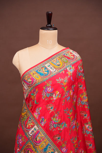 Kashmiri Pashmina Story Telling Saree - Red