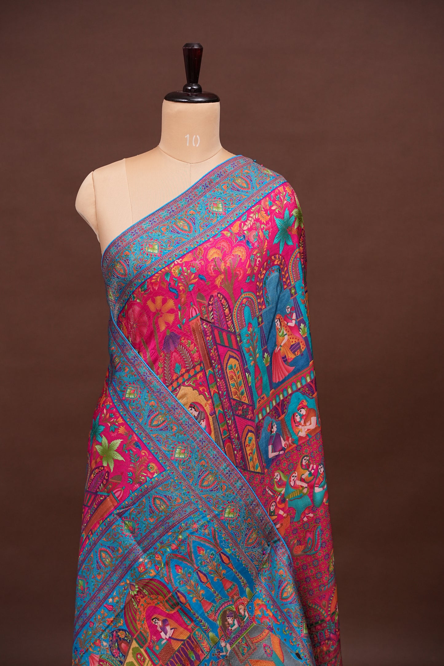 Kashmiri Pashmina Story Telling Saree - Pink & Blue