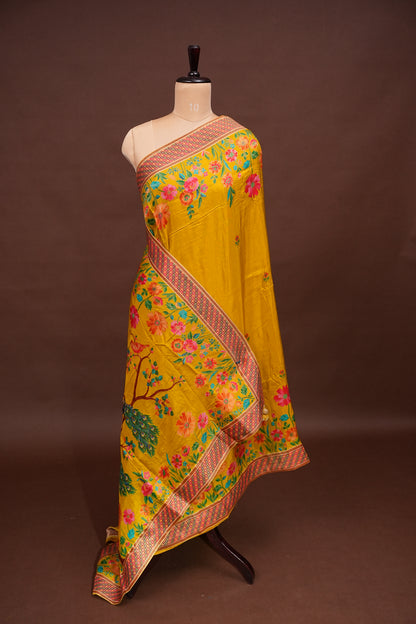 Kashmiri Pashmina Story Telling Saree - Yellow