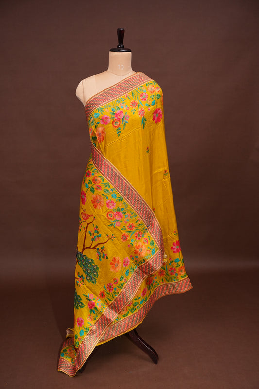 Kashmiri Pashmina Story Telling Saree - Yellow