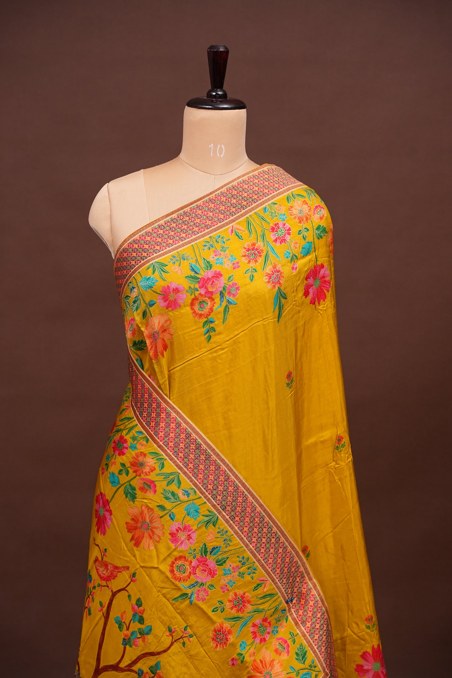 Kashmiri Pashmina Story Telling Saree - Yellow