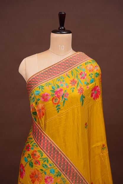 Kashmiri Pashmina Story Telling Saree - Yellow