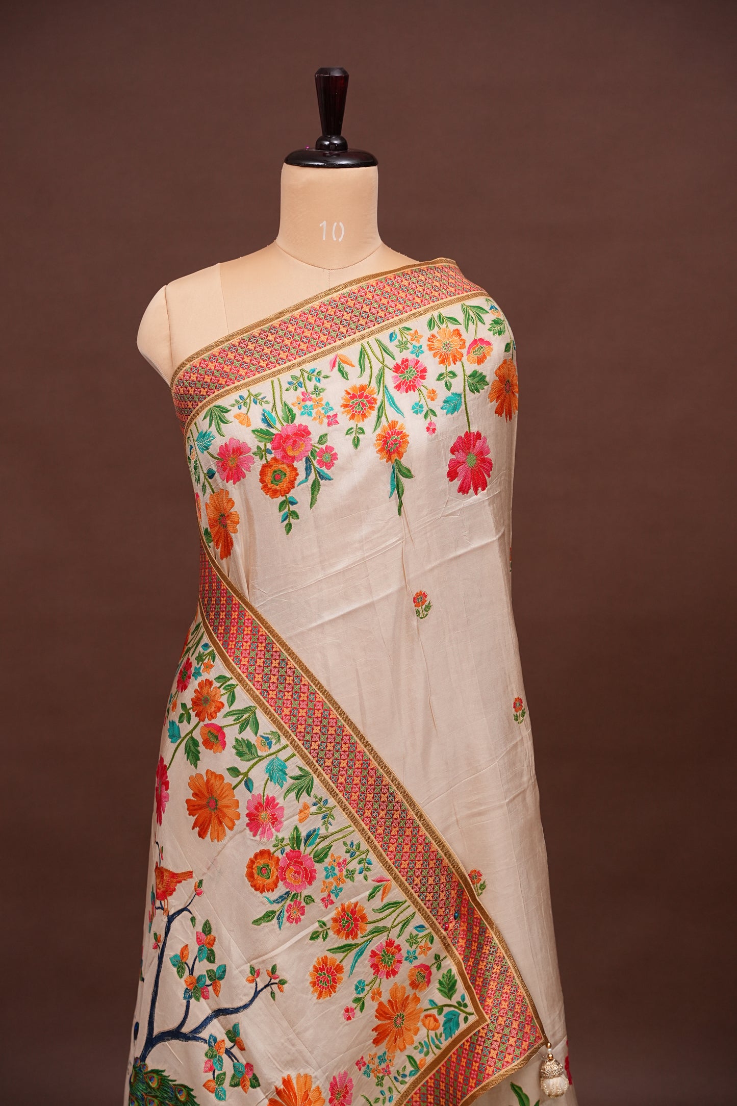 Kashmiri Pashmina Story Telling Saree - Ivory