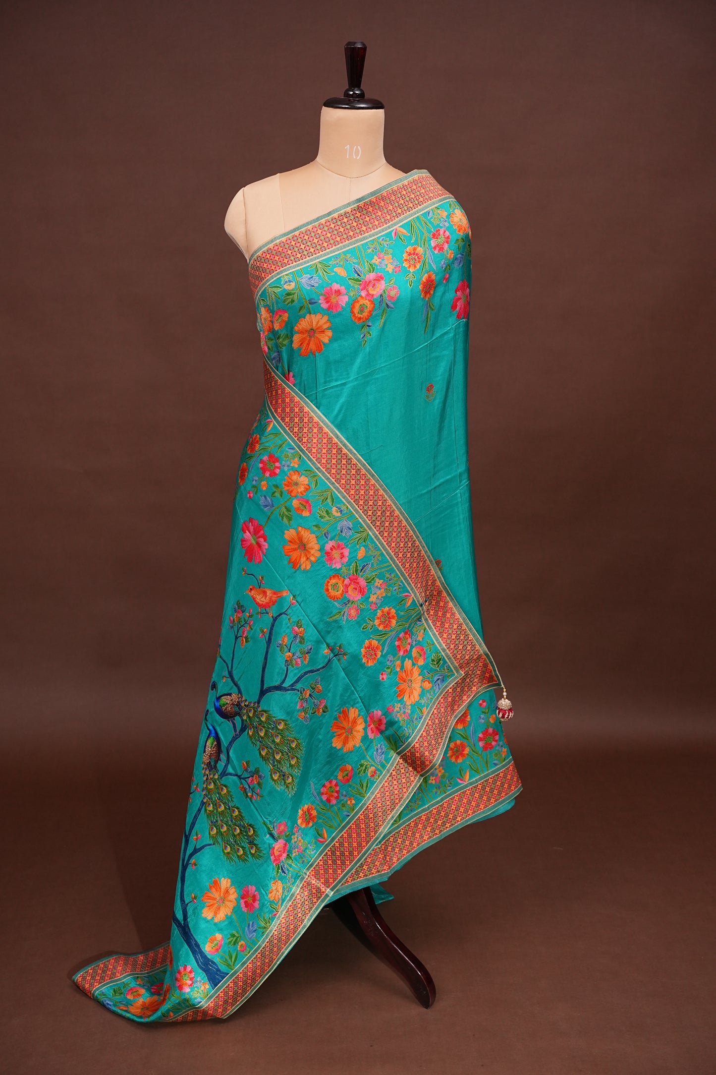 Kashmiri Pashmina Story Telling Saree - Turquoise