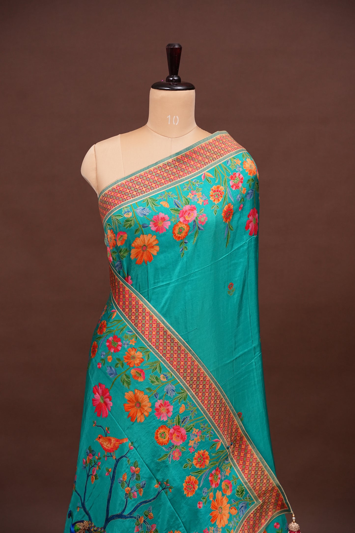 Kashmiri Pashmina Story Telling Saree - Turquoise