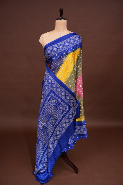 Pure Gajji Silk Bandhini Saree - Multicolor