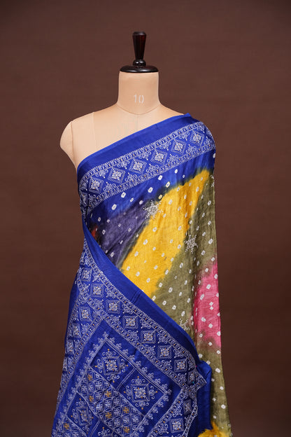 Pure Gajji Silk Bandhini Saree - Multicolor
